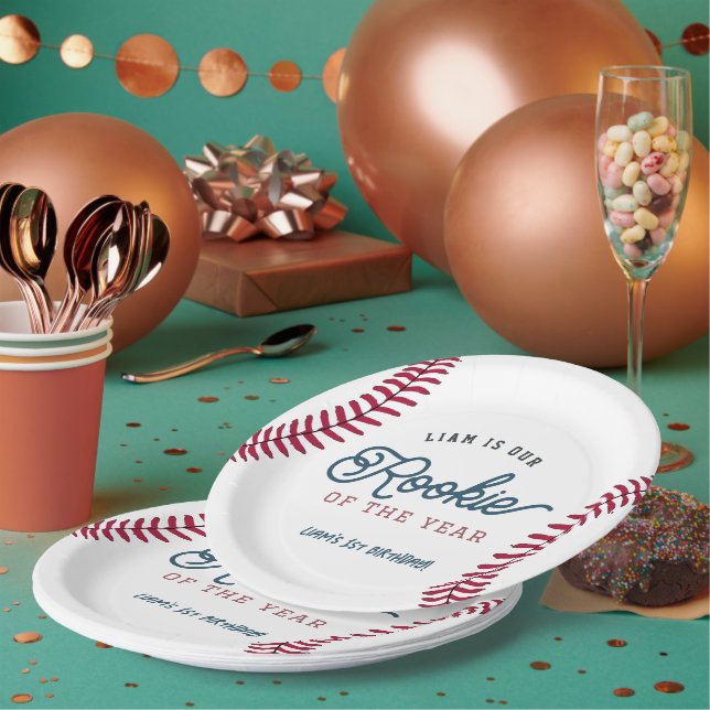 Rookie of the Year Baseball 1st Birthday Paper Plates (Multi)