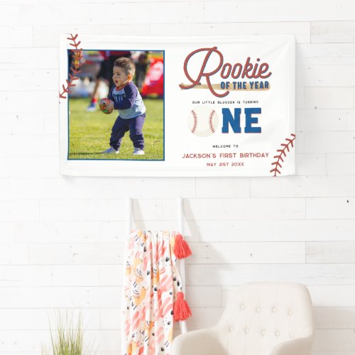Rookie of the Year Baseball 1st Birthday Party Banner