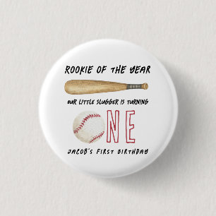 Rookie of the Year Baseball 1st Birthday Party Button