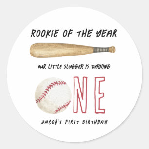 Rookie of the Year Baseball 1st Birthday Party Classic Round Sticker