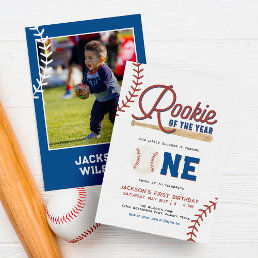Rookie of the Year Baseball 1st Birthday Party Inv Invitation
