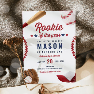 Rookie Of The Year Baseball 1st Birthday Party Invitation