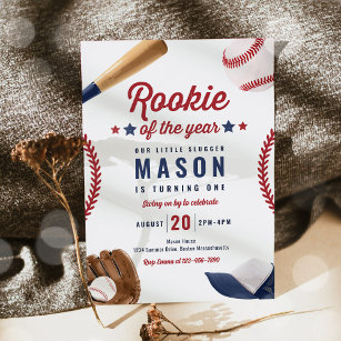 Baseball First Birthday Invitation  Rookie of the Year Invite – Wild Bloom  Design Studio