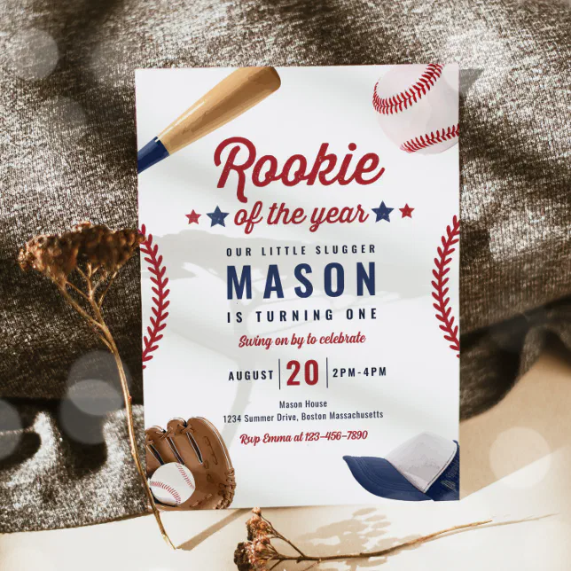 Rookie Of The Year Baseball 1st Birthday Party Invitation | Zazzle