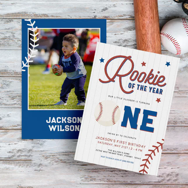 Rookie of the Year Baseball 1st Birthday Party Invitation | Zazzle