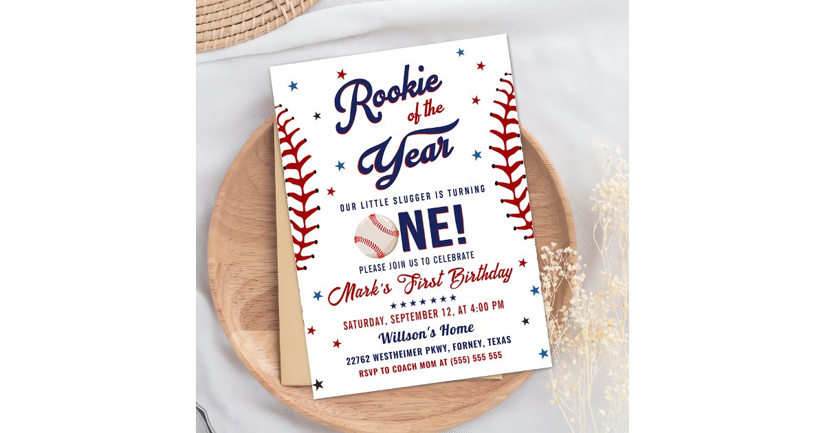 Rookie of the Year Baseball 1st Birthday Party Invitation | Zazzle