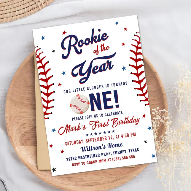 Rookie of the Year Baseball 1st Birthday Party Invitation | Zazzle