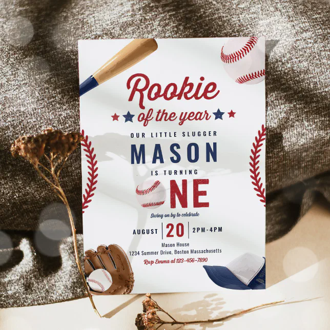 Rookie Of The Year Baseball 1st Birthday Party Invitation | Zazzle