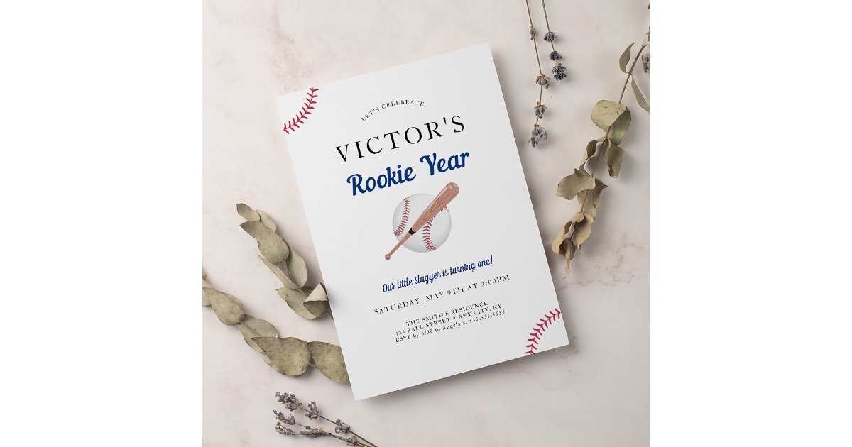 Rookie of the Year Baseball 1st Birthday Party Invitation | Zazzle
