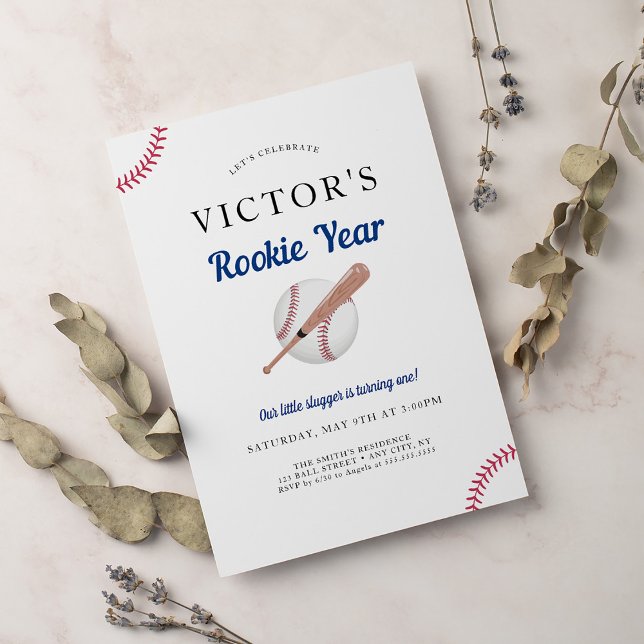 Rookie of the Year Baseball 1st Birthday Party Invitation (Creator Uploaded)
