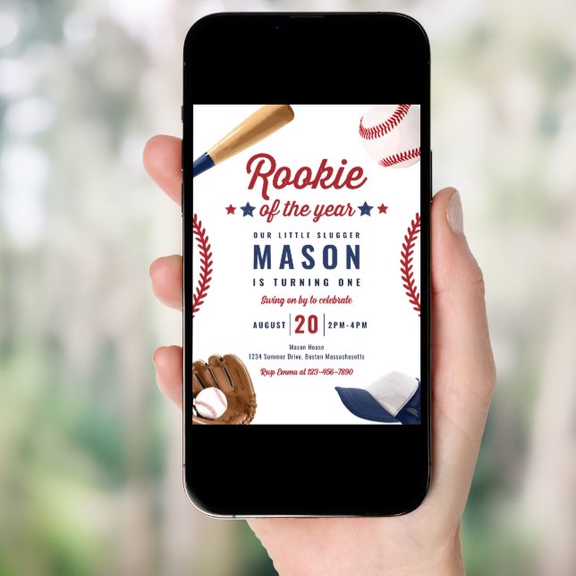 Rookie Of The Year Baseball 1st Birthday Party Invitation (Front Digital)