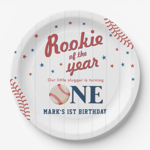 Rookie of the Year Baseball 1st Birthday Party Paper Plates