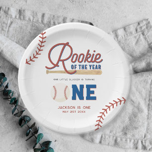 Rookie of the Year Baseball 1st Birthday Party Paper Plates