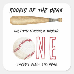 Rookie of the Year Baseball 1st Birthday Party Square Sticker