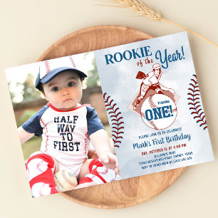 Rookie of the Year Baseball 1st Birthday Photo Invitation