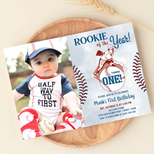 Rookie of the Year Baseball 1st Birthday Photo Invitation (Creator Uploaded)