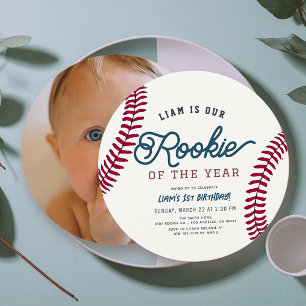 Rookie of the Year Baseball 1st Birthday Photo Invitation