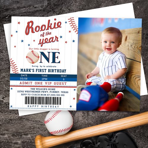 Rookie of the Year Baseball 1st Birthday Photo Invitation