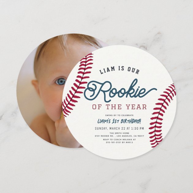 Rookie Of The Year Baseball 1st Birthday Photo Invitation Zazzle Rookie Of The Year Baseball 1st Birthday Photo Invitation Tcxa5 630