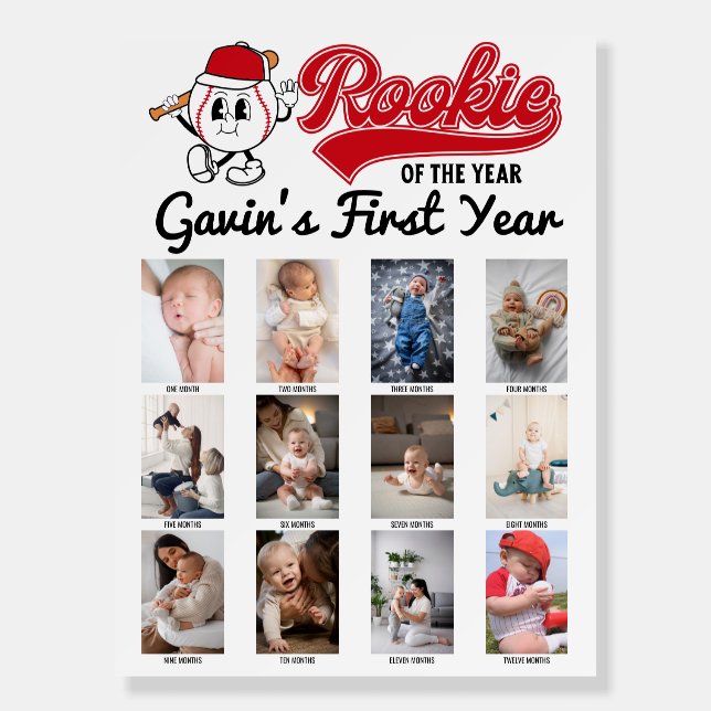 Rookie Of The Year Baseball 1st Birthday Picture Foam Board (Front)