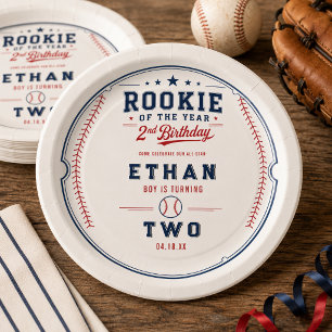 Rookie of the Year Baseball 2nd Birthday Party Paper Plates