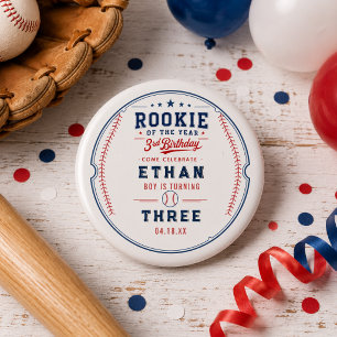 Rookie of the Year Baseball 3rd Birthday Party Button