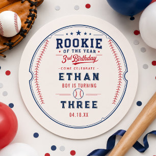 Rookie of the Year Baseball 3rd Birthday Party Classic Round Sticker