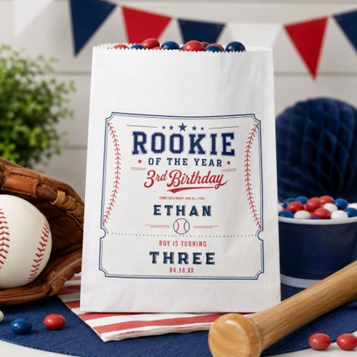 Rookie of the Year Baseball 3rd Birthday Party Favor Bag