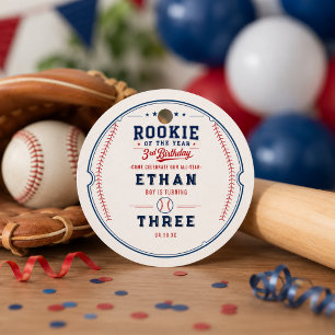 Rookie of the Year Baseball 3rd Birthday Party Favor Tags