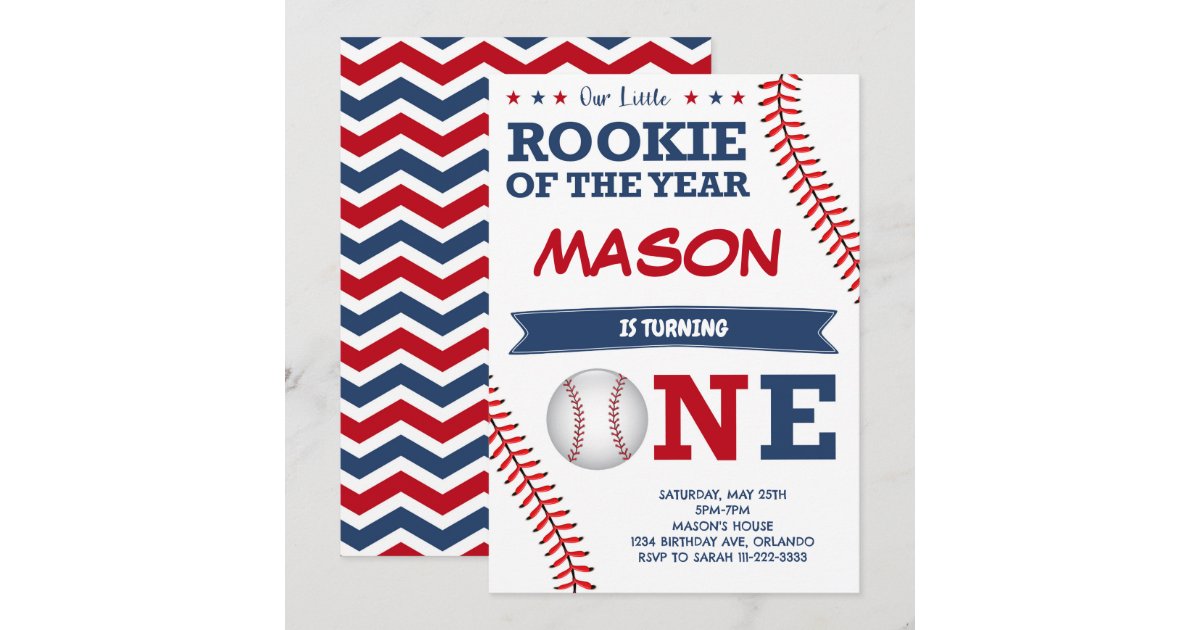 Rookie of the Year Baseball Birthday Invitation | Zazzle