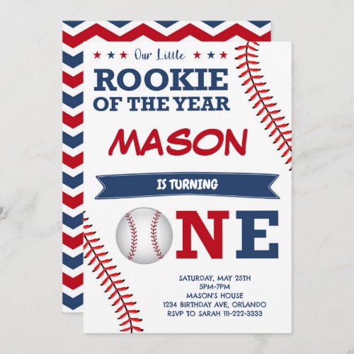 Rookie of the Year Baseball Birthday Invitation