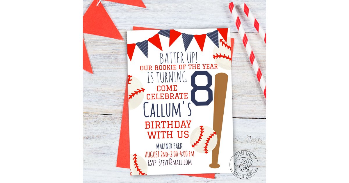 Rookie Of The Year Baseball Birthday Invitation | Zazzle