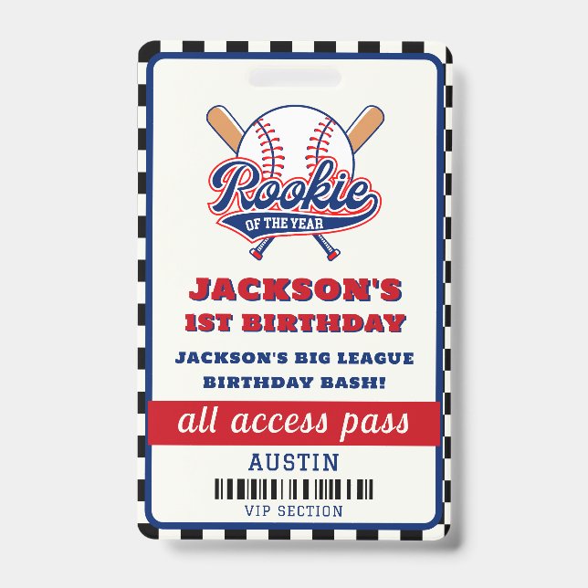 Rookie Of The Year Baseball Birthday Party Badge (Front)