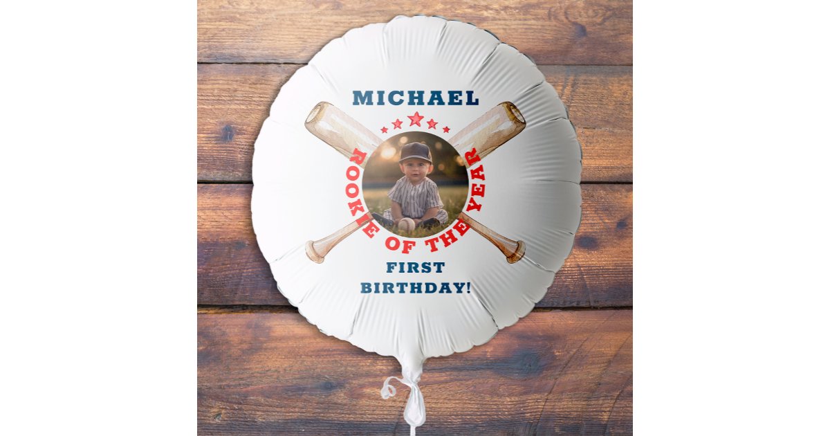 Rookie of the Year Baseball Birthday Party Balloon | Zazzle