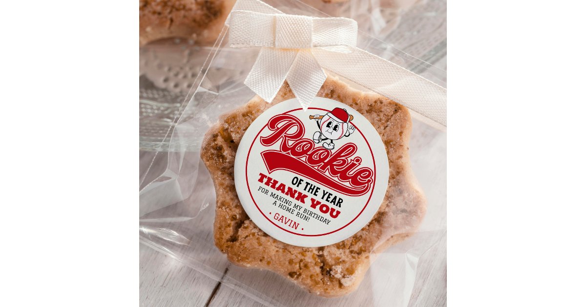 Rookie Of The Year Baseball Birthday Party Custom Classic Round Sticker ...