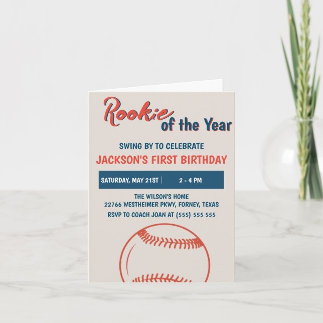 Rookie of the Year Baseball Birthday Party Invitation (Front)
