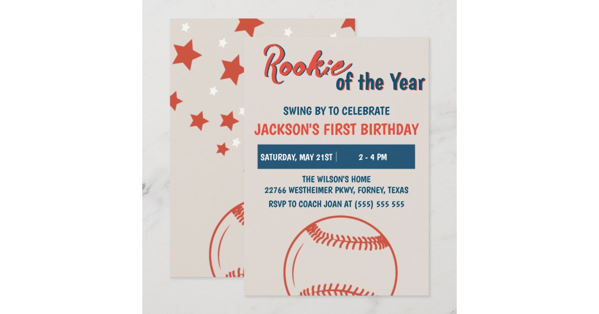 Rookie of the Year Baseball Birthday Party Invitation | Zazzle