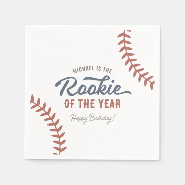 Rookie of the Year Baseball Birthday Party Napkins (Front)