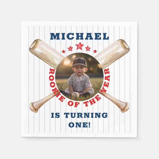 Rookie of the Year Baseball Birthday Party Napkins (Front)