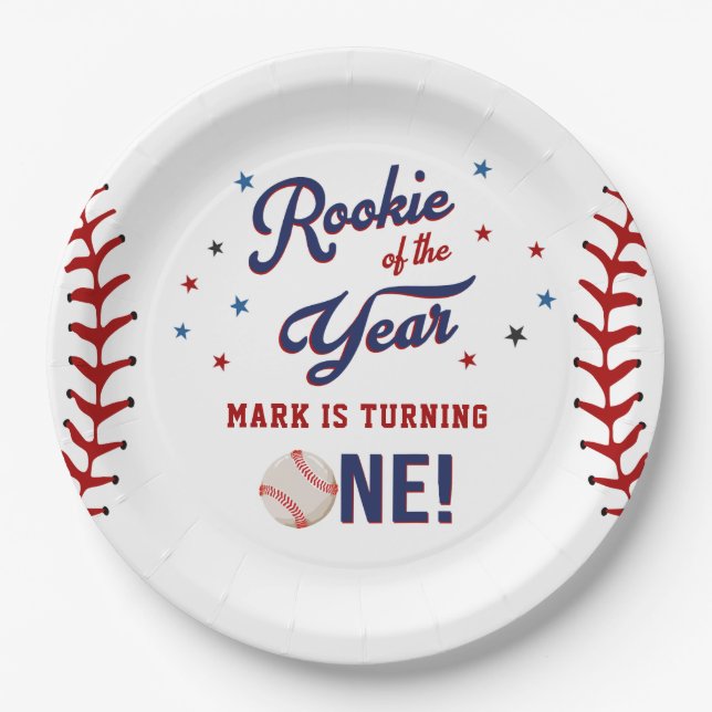 Rookie of the Year Baseball Birthday Party Paper Plates (Front)