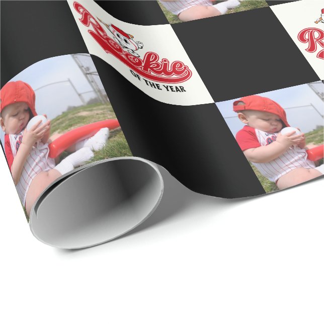 Rookie Of The Year Baseball Birthday Personalized Wrapping Paper (Roll Corner)