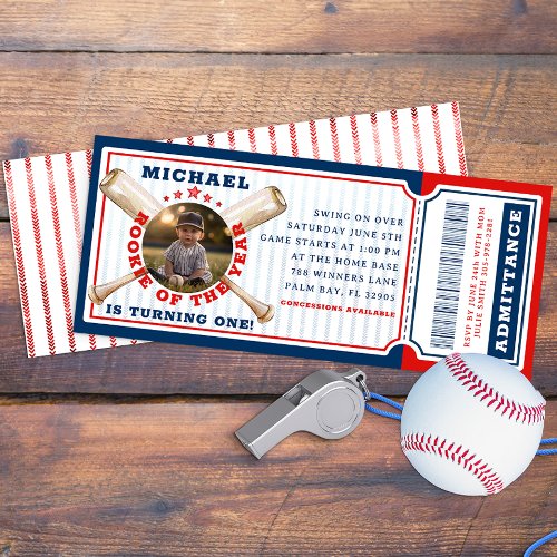 Rookie Of The Year Baseball Birthday Ticket  Invitation