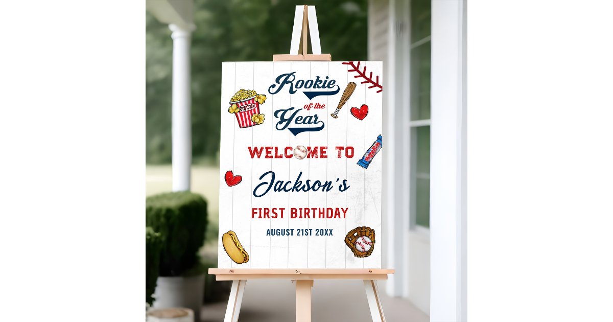 Rookie of the Year Baseball Birthday Welcome Sign | Zazzle