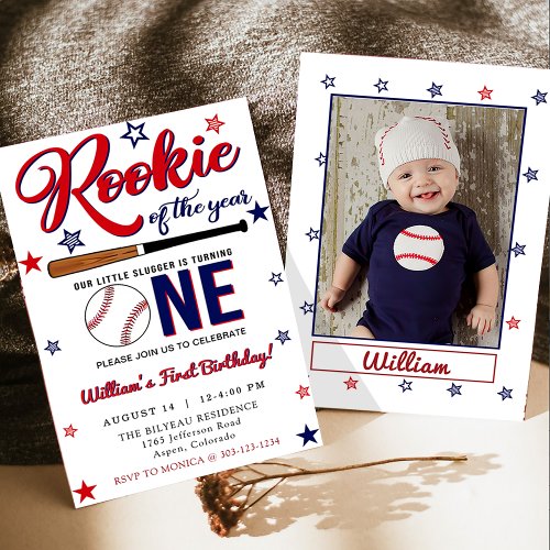 Rookie of the Year Baseball First 1st Birthday Invitation
