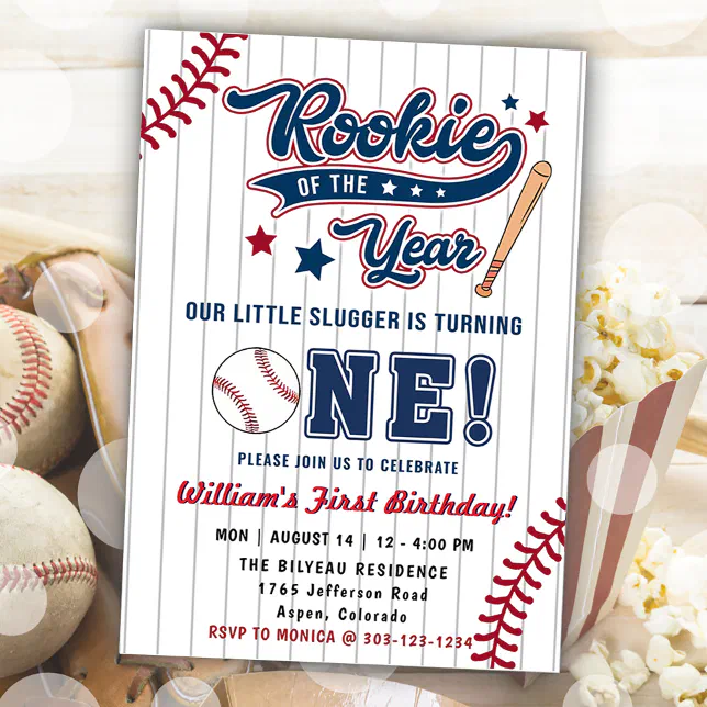 Rookie of the Year Baseball First 1st Birthday Invitation | Zazzle