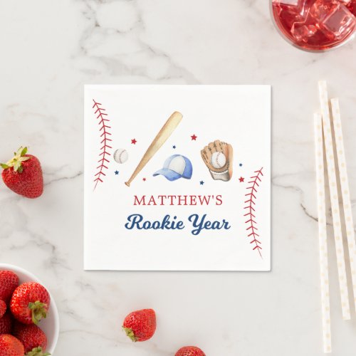 Rookie of the Year Baseball First Birthday Napkins