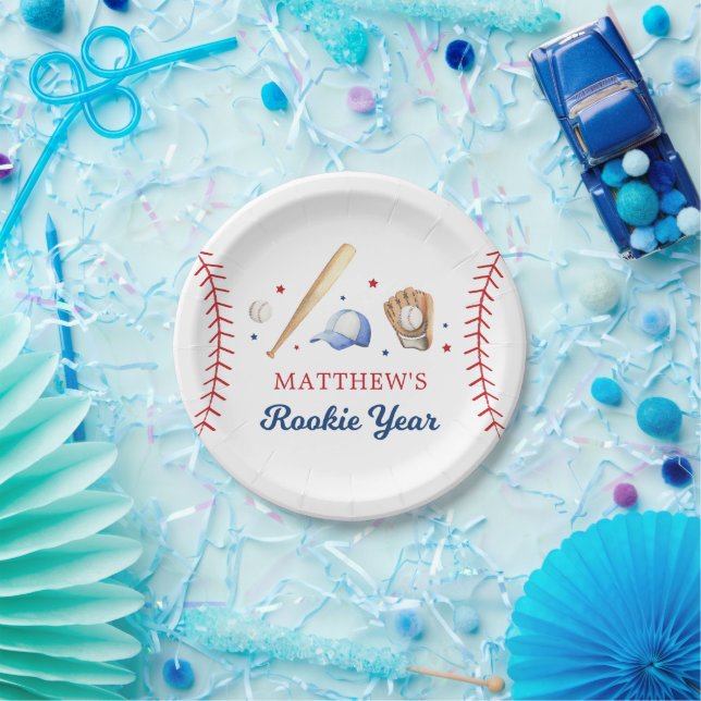 Rookie of the Year Baseball First Birthday Paper Plates (Party)