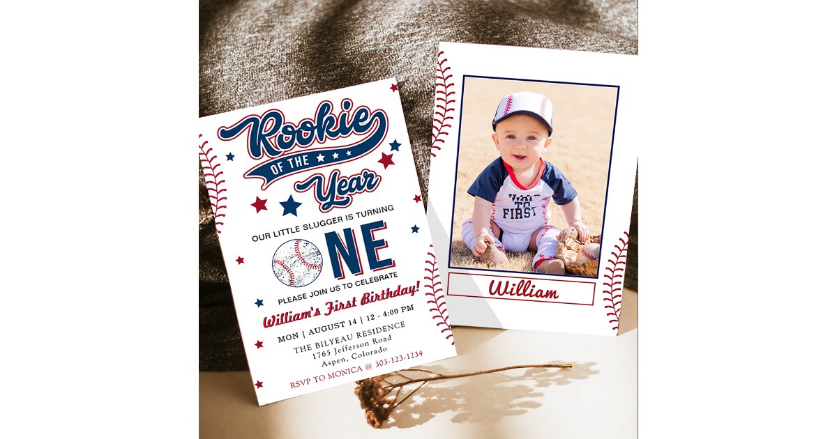 Rookie of the Year Baseball First Birthday Party Invitation | Zazzle