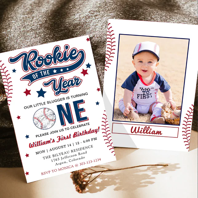 Rookie of the Year Baseball First Birthday Party Invitation | Zazzle