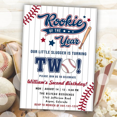 Rookie of the Year Baseball Second 2nd Birthday Invitation